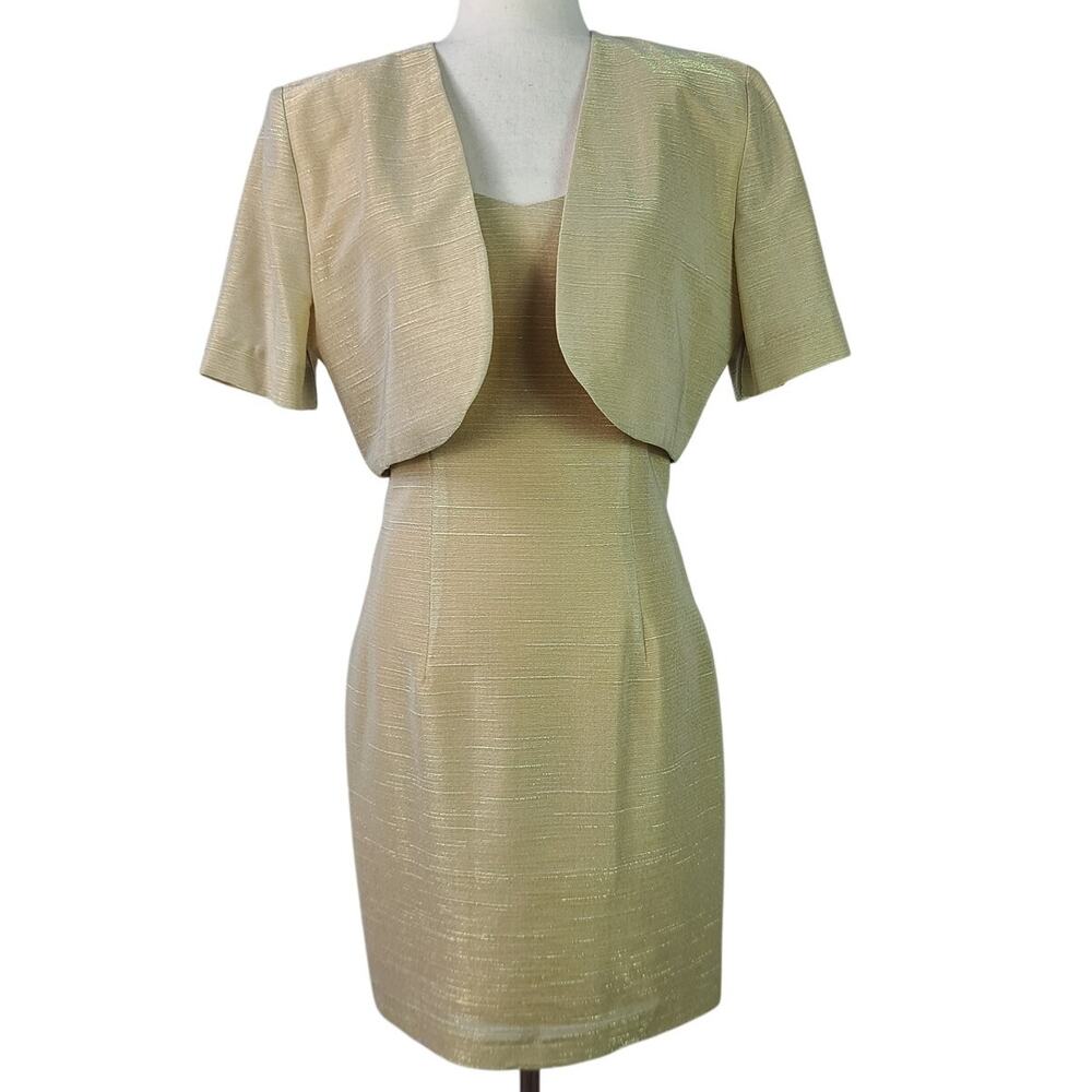 Joseph Ribkoff Gold Metallic Rhinestone Strappy Cocktail Fancy Dress & Jacket 8